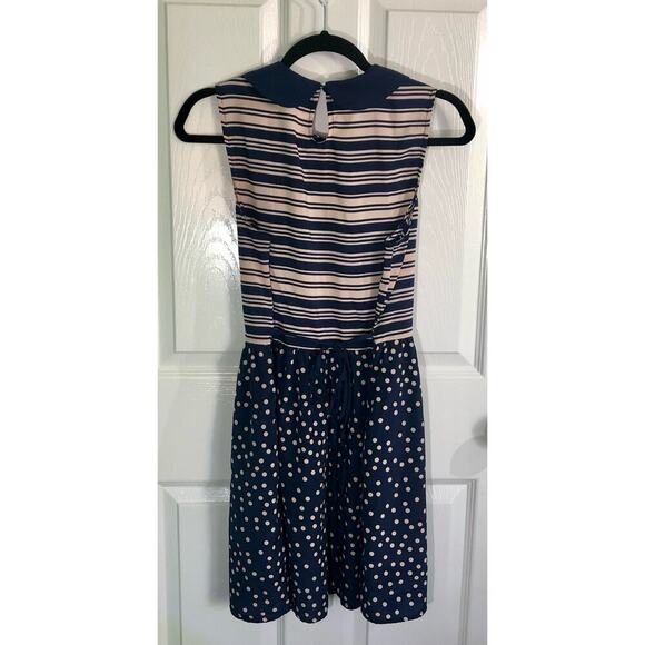 Forever 21 Navy Blue & Cream Polka Dot Stripe Sleeveless Girl's Dress - Medium - Picture 5 of 8